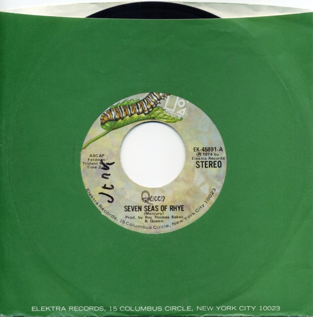 Seven Seas Of Rhye / See What A Fool I've Been - ELEKTRA EK-45891 USA (1974) ~ No PS. Caterpillar green Label