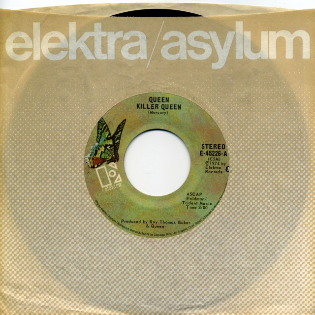 Killer Queen / Flick Of The Wrist - ELEKTRA E 45226 USA (1974) ~ No PS. Butterfly label