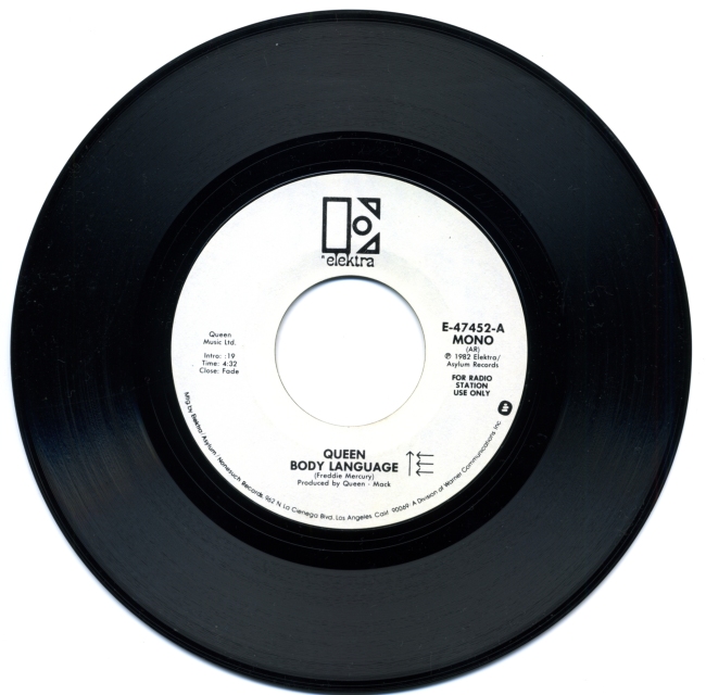 Body Language (mono) / Body Language (stereo) - ELEKTRA E-47452 USA (1982) ~ Radio station use only - White label. Version 1 - Side A