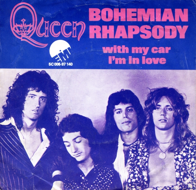 Bohemian Rhapsody / I'm In Love With My Car - EMI 5C 006-97140 HOLLAND (1975) ~ Purple cover and red titles (Front=Back). Standard label. Front