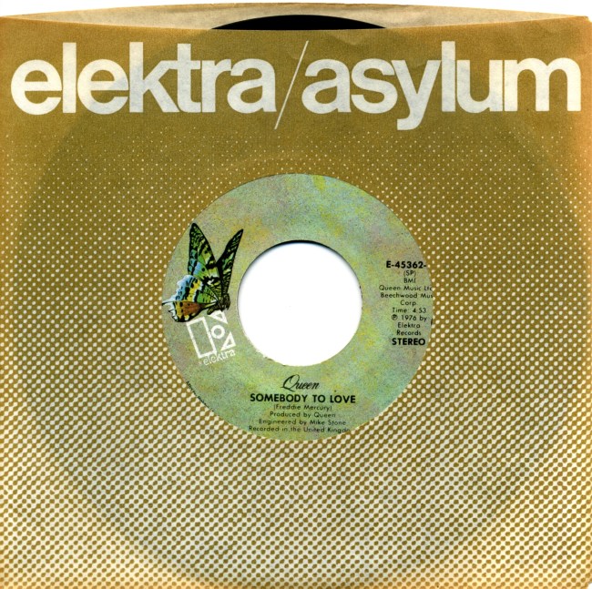 Somebody To Love / White Man - ELEKTRA E-45362 USA (1976) ~ No PS. Green butterfly Label