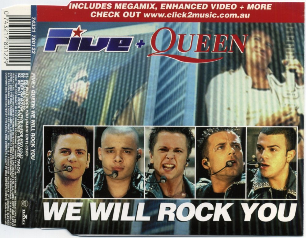 CD release: We Will Rock You (Radio edit) / Megamix (Don't wanna let you go / If Ya Gettin' Down / Keep On Movin') / Keep On Movin' (Five-A-Side Mix) / We Will Rock You (Video) -…